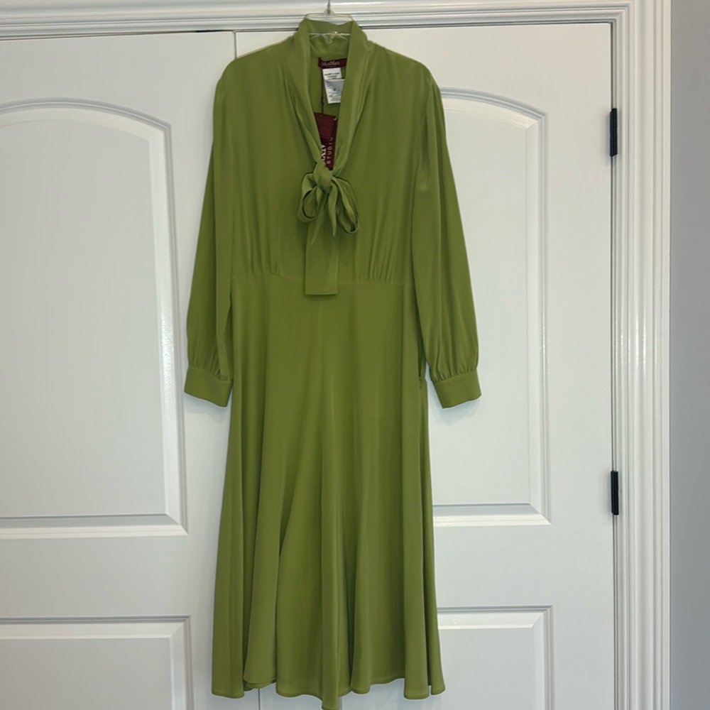 Gorgeous Max Mara pure silk light green mid dress - Picture 2 of 11